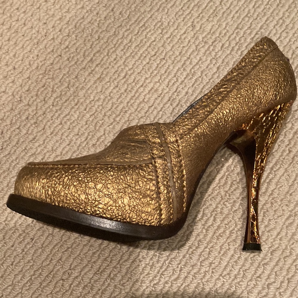 Donna Karan Collection ༄ Y2K Mosaic Stiletto Platform Heels ༄ Gold Gilt 37 6.5M